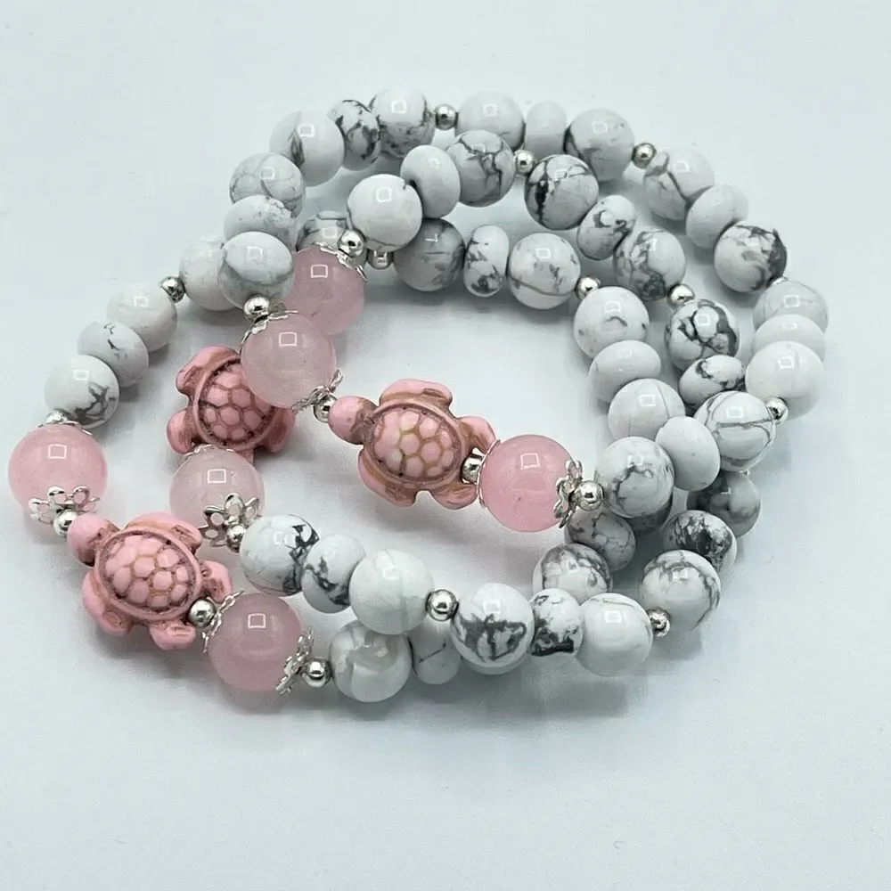Crystal beaded stretch bracelet ONE NEW rose quartz howlite turtle reiki meditat